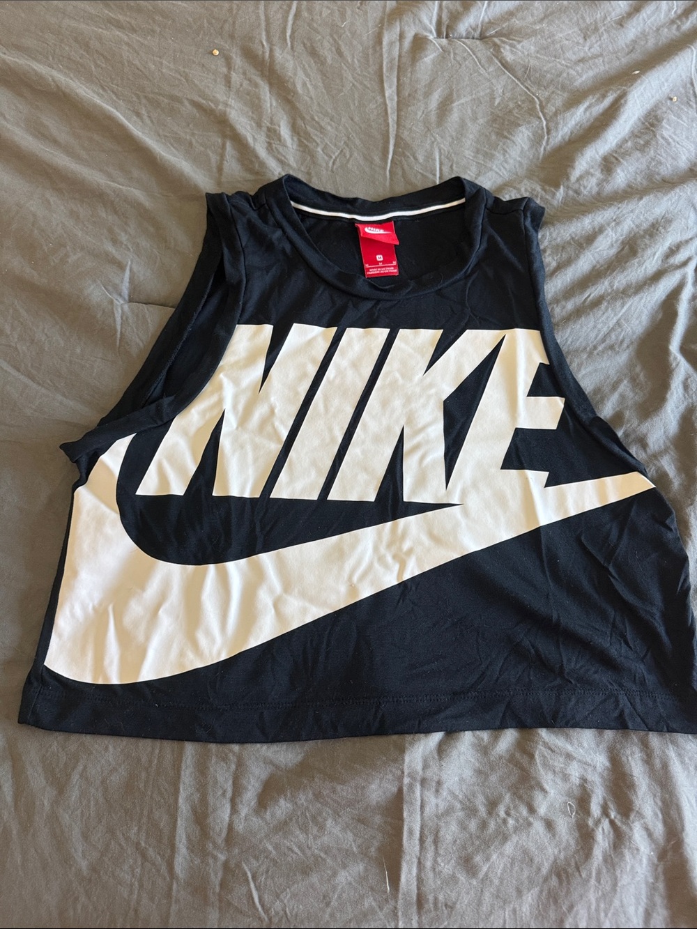 Nike Black Crop Tank with Bold White Swoosh